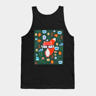 Cute fox with glasses and flowers Tank Top